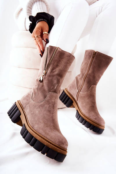 Leder-Fleece-Stiefel Cappucino Souffle