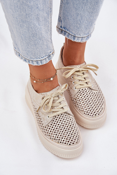 Chaussures Semelles Dames En Daim Sur Plateforme Artiker 56C2108 Beige-Doré