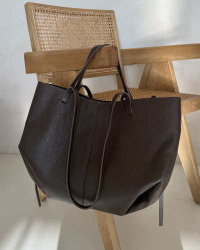 Shopper Bag Made of Natural Leather Chocolate Halinne