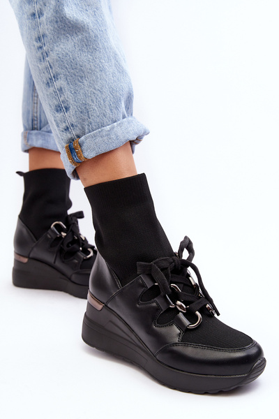 Bottines compensées avec chaussette pour femmes noires Helladina