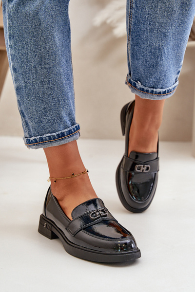 Mocassins Laqués Pour Femmes En Cuir Naturel Noir Vinceza 58409