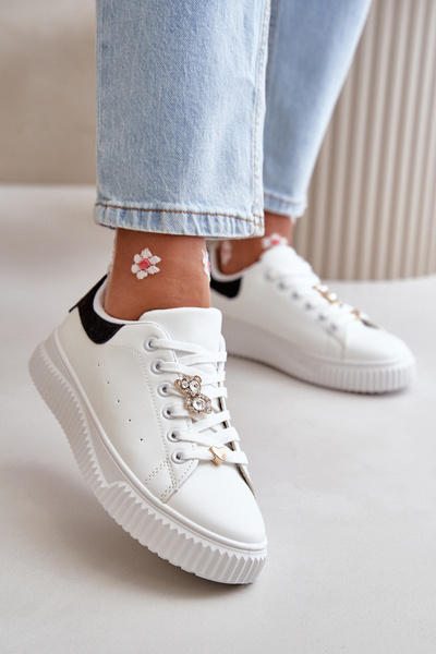 Baskets Basses En Cuir Écologique Avec Charmes Noir-Blanc Cillione