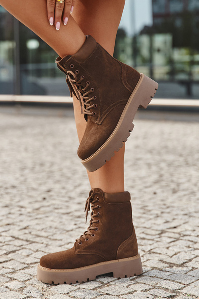 Bottes de travail en suede pour femmes à lacets Big Star SS274792 marron