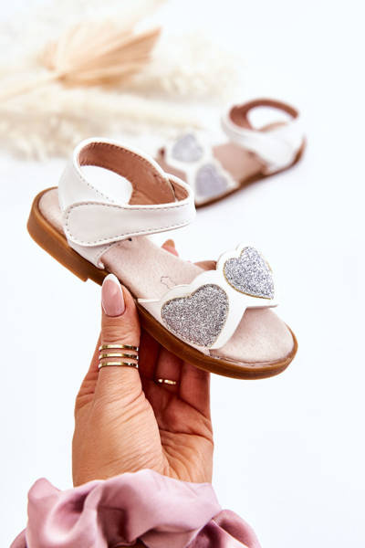 Sandales En Cuir Pour Enfants Coeurs De Brocart Blanc Luisa