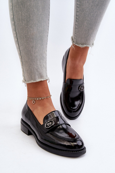 Juodi Patent Moteriški Loafers Dilhela