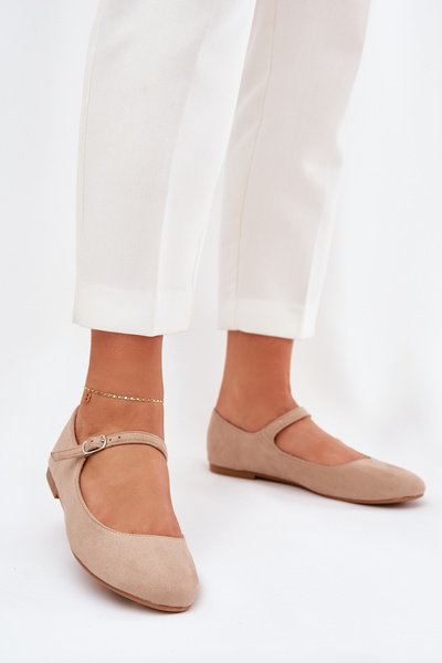 Ballerinas Mit Riemen Eco Wildleder Beige Arrivara
