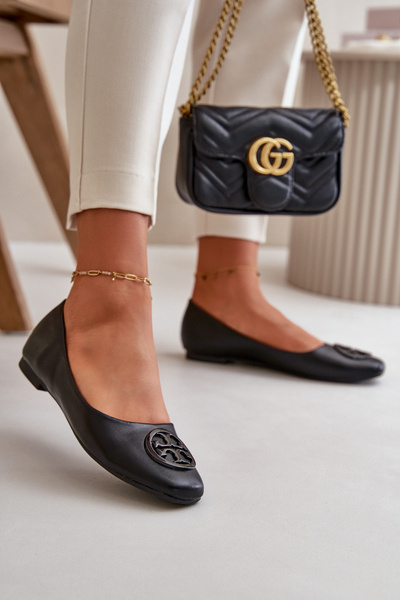 Ballerines pour femmes avec décoration en cuir écologique Rhodike noir