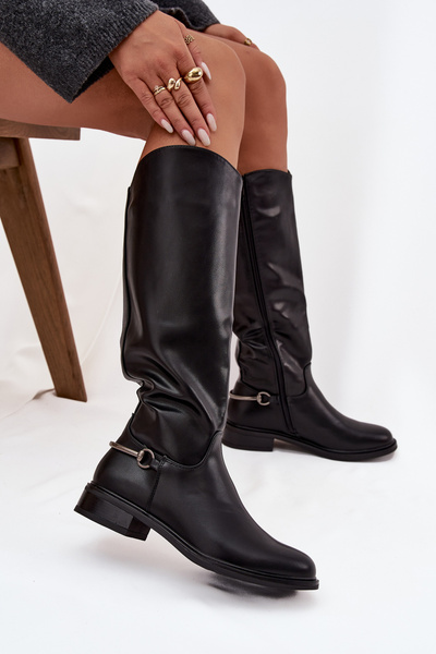 Bottes d'hiver pour femmes à talon plat avec détail décoratif Noires Renaya