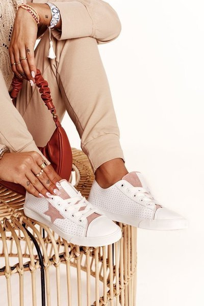 Baskets en cuir avec étoile pour femme BIG STAR DD274691 Blanc-Rose
