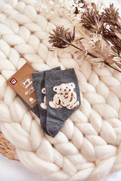 Chaussettes Classiques En Coton Pour Femme Avec Ours En Peluche Gris