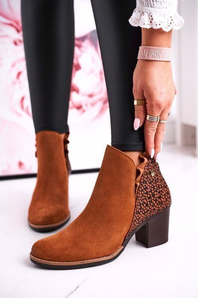 Bottes à talons blocs en cuir pour femmes Maciejka Camel 04833-43