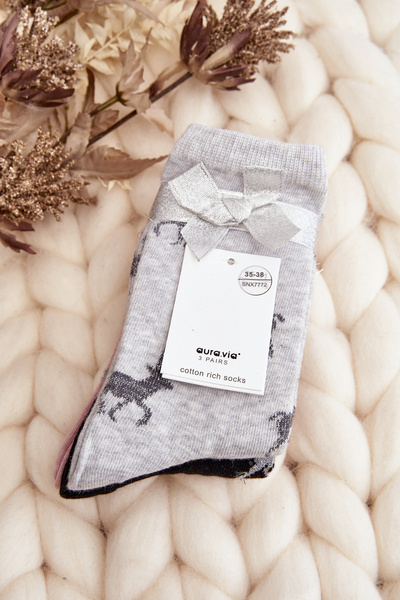 Lot de 3 Chaussettes Vacances Femme Gris-Noir