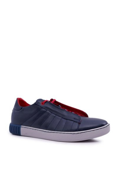 Herren Bednarek Leder Sportschuhe ohne Ösen Marineblau Geos