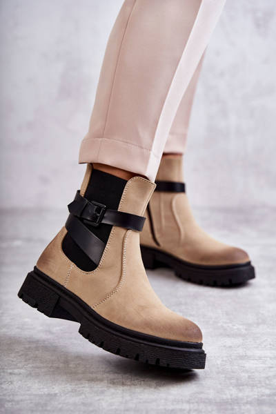 Bottes chaudes pour femmes Bottines Jodhpur avec ceinture Beige Jose