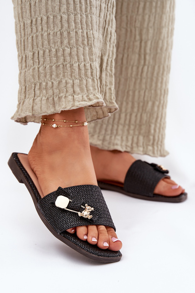 Sandales Plates Pour Femmes Avec Nœud Noires Sallariela