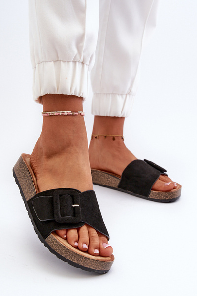 Sandales Femme Noir En Simili Suédine à Boucle Laeltia