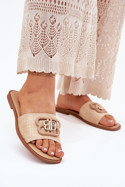 Flache Damen-Sandalen Mit Dekorativem Detail Beige Nenitta