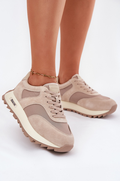 Wildleder Sneakers Auf Einer Plattform Damen Big Star RR274897 HI-POLY SYSTEM Beige