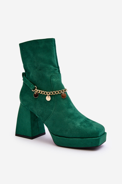 Bottines pour femmes à talon et chaîne verte Tiselo