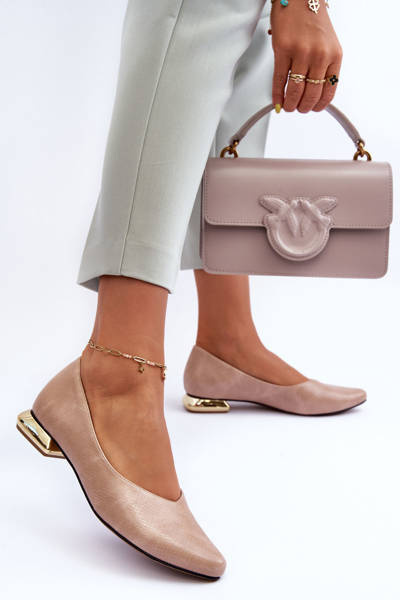 Ballerines à Talon Plat en Cuir Beige Vaani