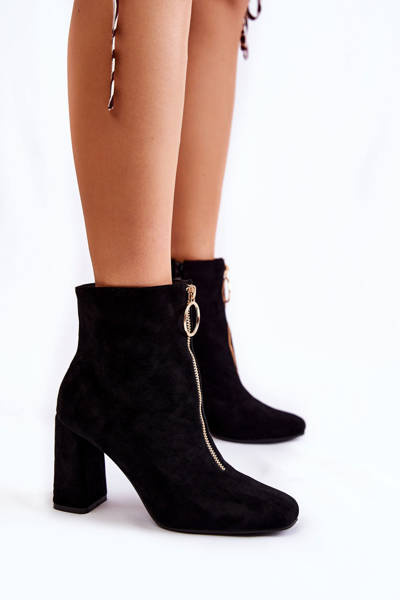 Suede Boots On High Heels With A Decorative Zipper black Lisette