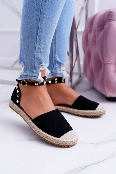 Fekete velúr balerina espadrillák Christelle szegecsekkel
