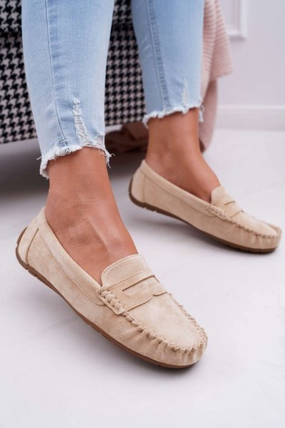 Mocassins Boléro Femme En Daim Beige