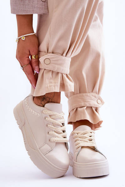 Bequeme Sportschuhe für Damen auf der Plattform Beige Devan
