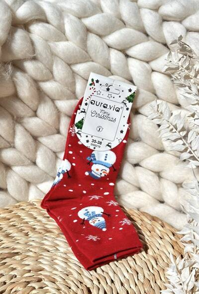 Chaussettes De Noël Pour Femmes Avec Bonhommes De Neige Rouges