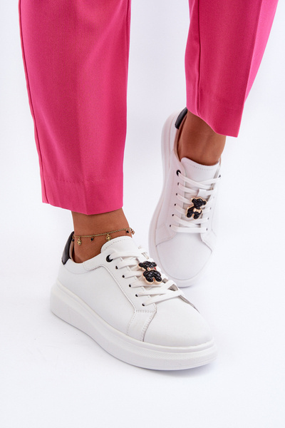 Baskets en cuir pour femmes avec ours blanc Mirven