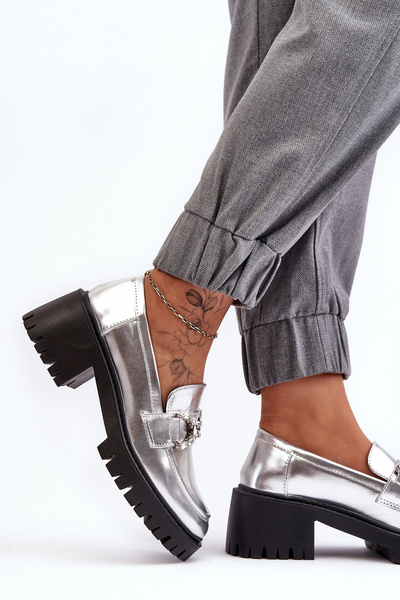 Demi-Bottes Femme En Cuir À Talon Massif Argenté Lemmitty