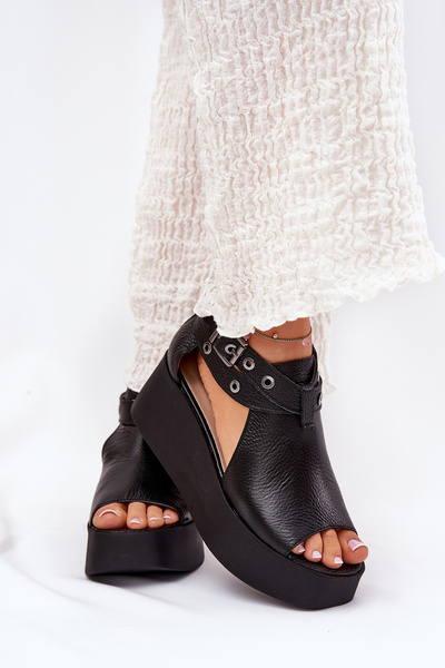 Sandale din piele cu toc negru Zazoo 1732