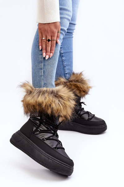 Bottes De Neige Femme Avec Fourrure Sur Plateforme Noir Nabilla