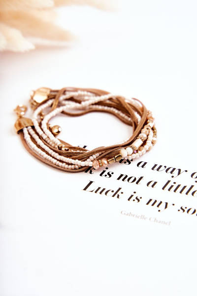 Bracelet Femme Avec Perles Et Cristaux Beige