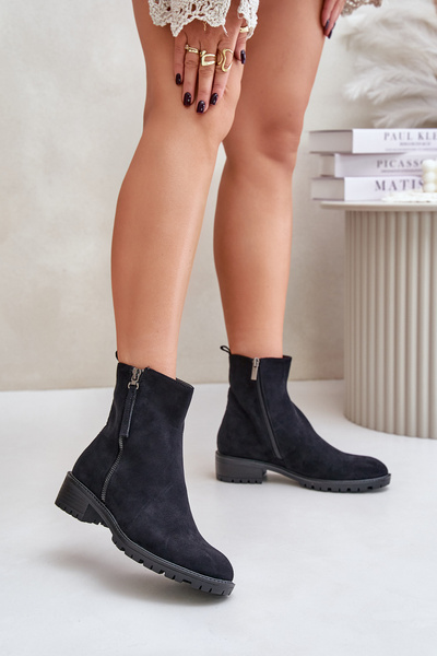 Suede Flat Heeled Boots Black Innabelle