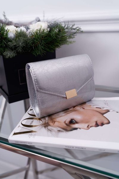 Damen Lackierte Silberne Handtasche Stilvolle Clutch Tasche