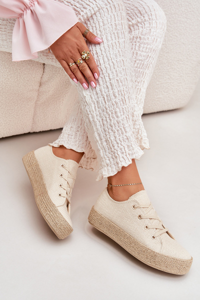 Baskets Femme Sur Plateforme Avec Tressage Beige Princa