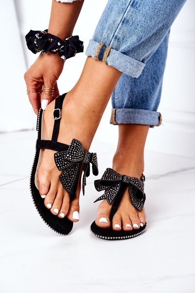 Flat Sandals With A Bow Lu Boo Black