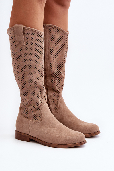 S.Barski HY66-139 Bottes Femme Ajourées Beige