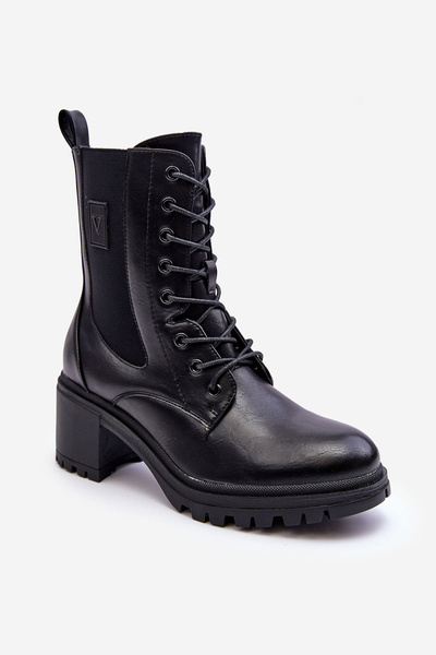 Bottines En Cuir Pour Femmes À Talon Noir Esnar