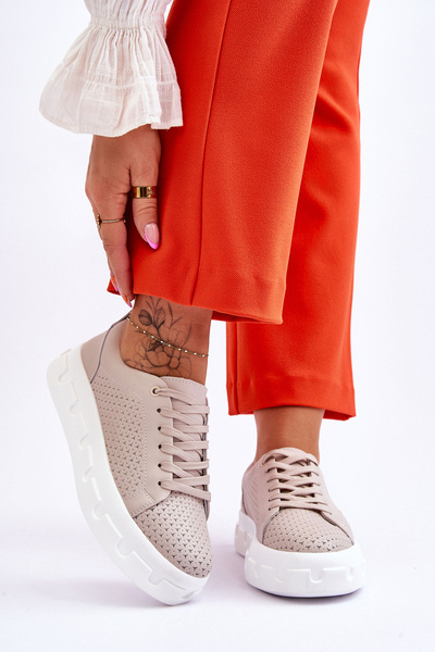 Sportschuhe aus Leder auf einer klobigen Plattform Beige Montigo