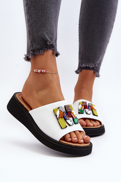 Chaussons Plateforme En Cuir Pour Femme Avec Décoration Beige Monroe