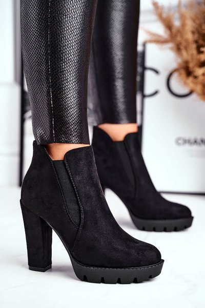Bottes pour femmes à talons hauts à enfiler en éco-daim Black Berry