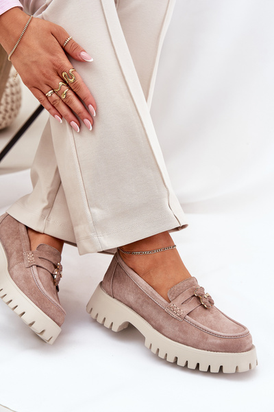 Mocassins En Suède Pour Femmes Avec Un Éléphant Vinceza 79533 Beige