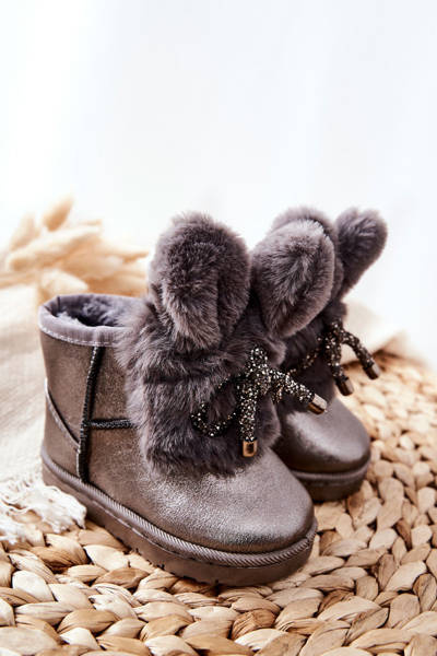 Fleecegefütterte Kinderstiefel mit Ohren Grau Hase