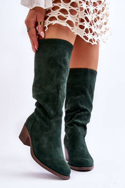 Durchbrochene Wildlederstiefel für Damen Grün Enrissa