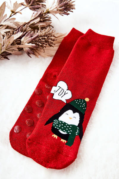 Socken Anti-Rutsch Glitter Pinguin Rot