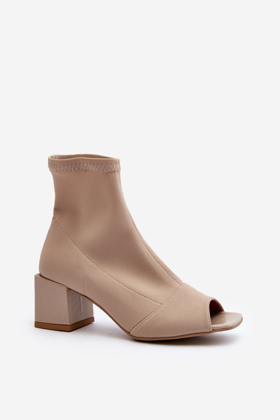 Zazoo 2876 Women's High Heel Boots with Open Toes Beige