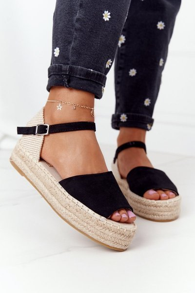 Geflochtene Plateausandalen Schwarz Megara