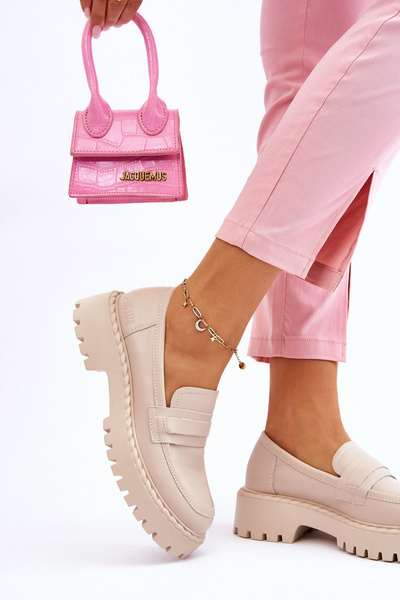Mocassins Femme Chaussures En Cuir Big Star LL274457 Beige